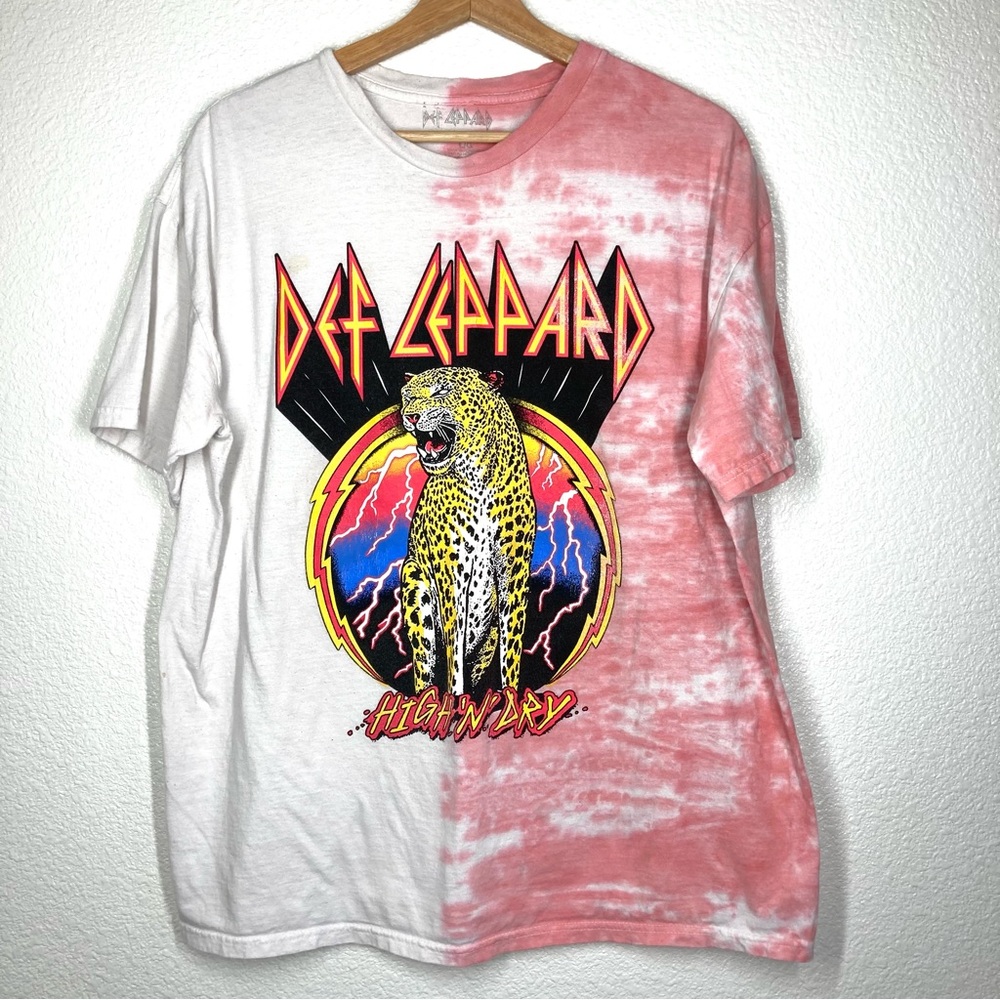 Def Leppard High N Dry Custom Tie Dye Tee Shirt Large Unisex White Pink Rock